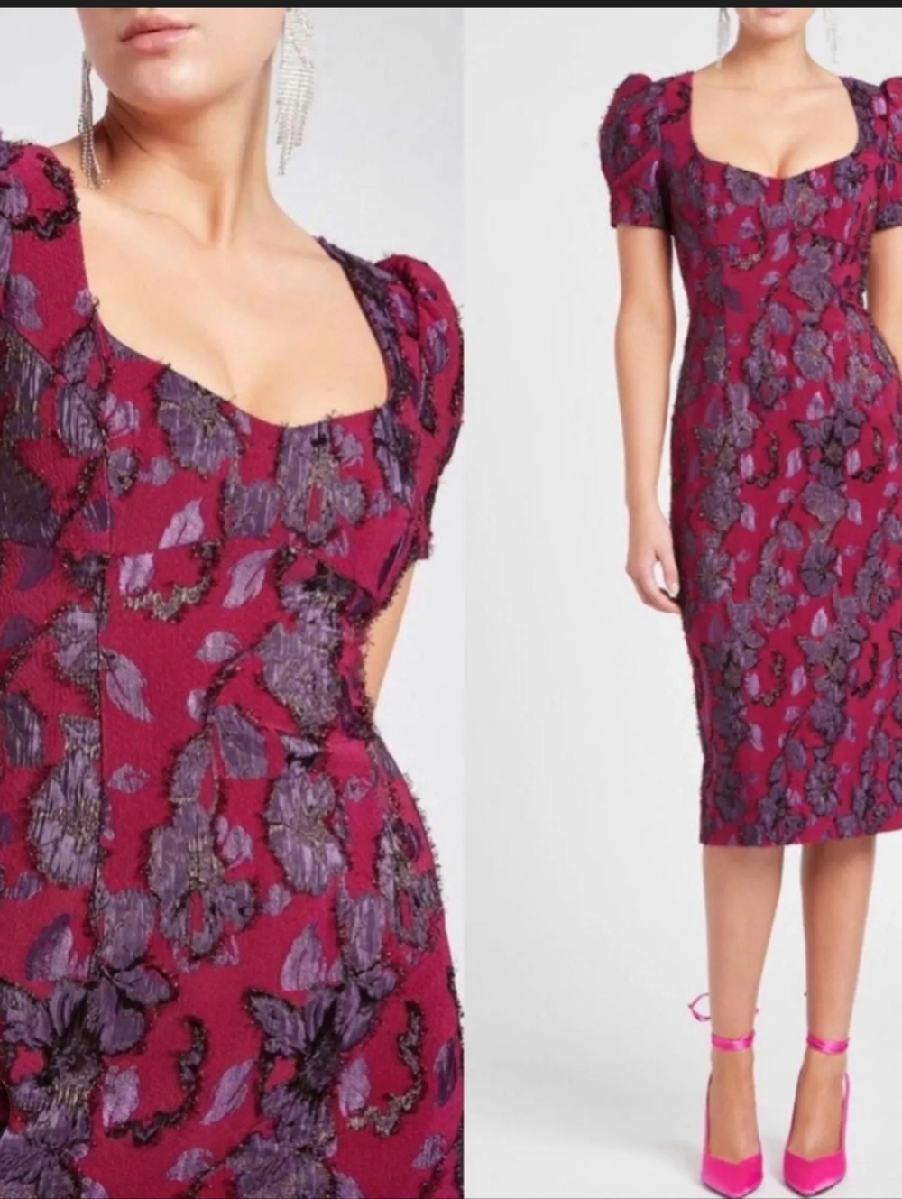 Rebecca Vallance Fuchsia and Purple Kassia Jacquard Midi Dress_6